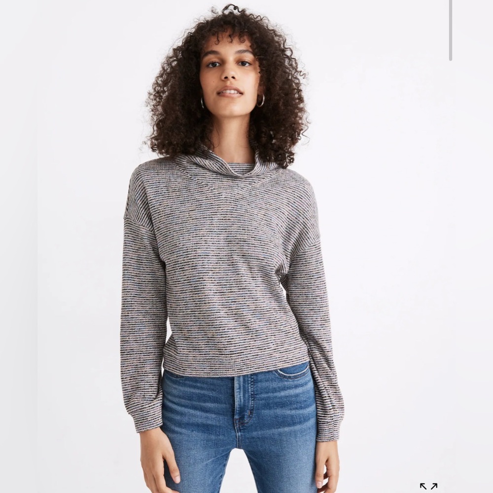 Madewell Striped Textured Mockneck Turtleneck in Rainbow Rib